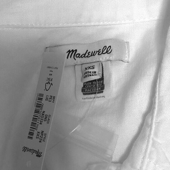 NEW Madewell White Linen Asymmetric Button Up Long Sleeve Mini Shirt Dress XXS - Picture 8 of 10
